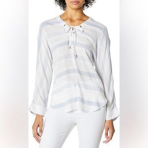 Rails Lily Brighten Stripe Lace Up V Neck Long Sleeve Shirt Size Small EUC